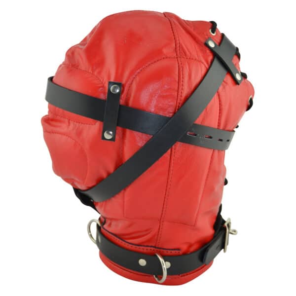 Schalldichte Ledermaske Rot-Schwarz – Bild 4