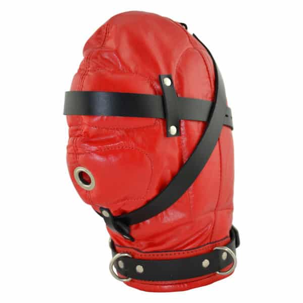 Schalldichte Ledermaske Rot-Schwarz – Bild 3